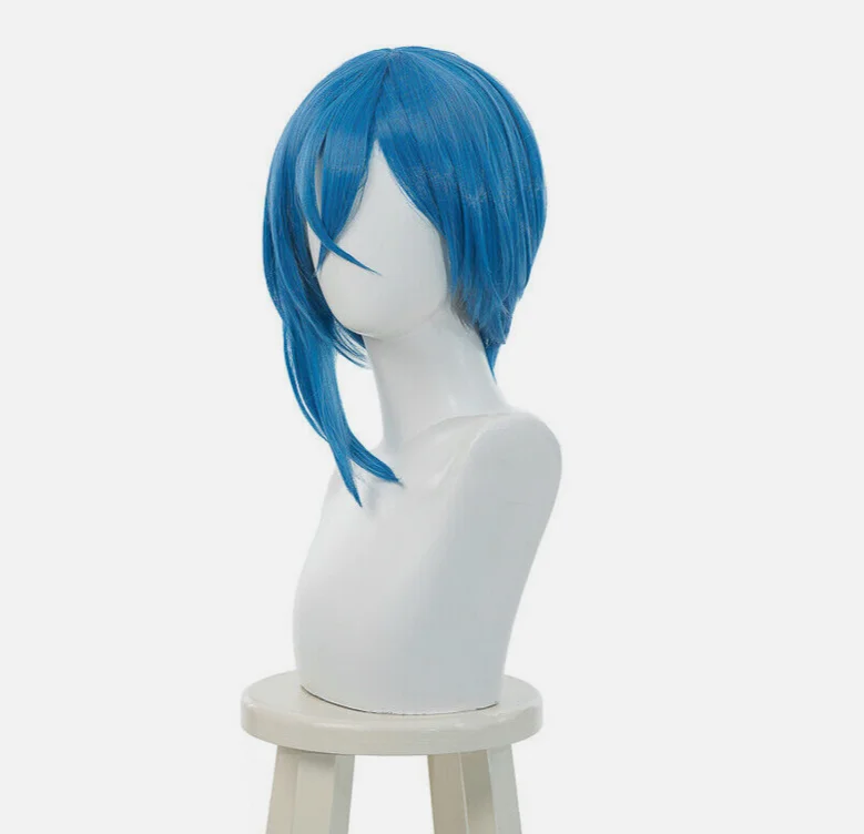 Hou van het leven!Superster!! Shiki Wakan Cosplay Pruik 35cm Dames Kort Blauw Bob Haar