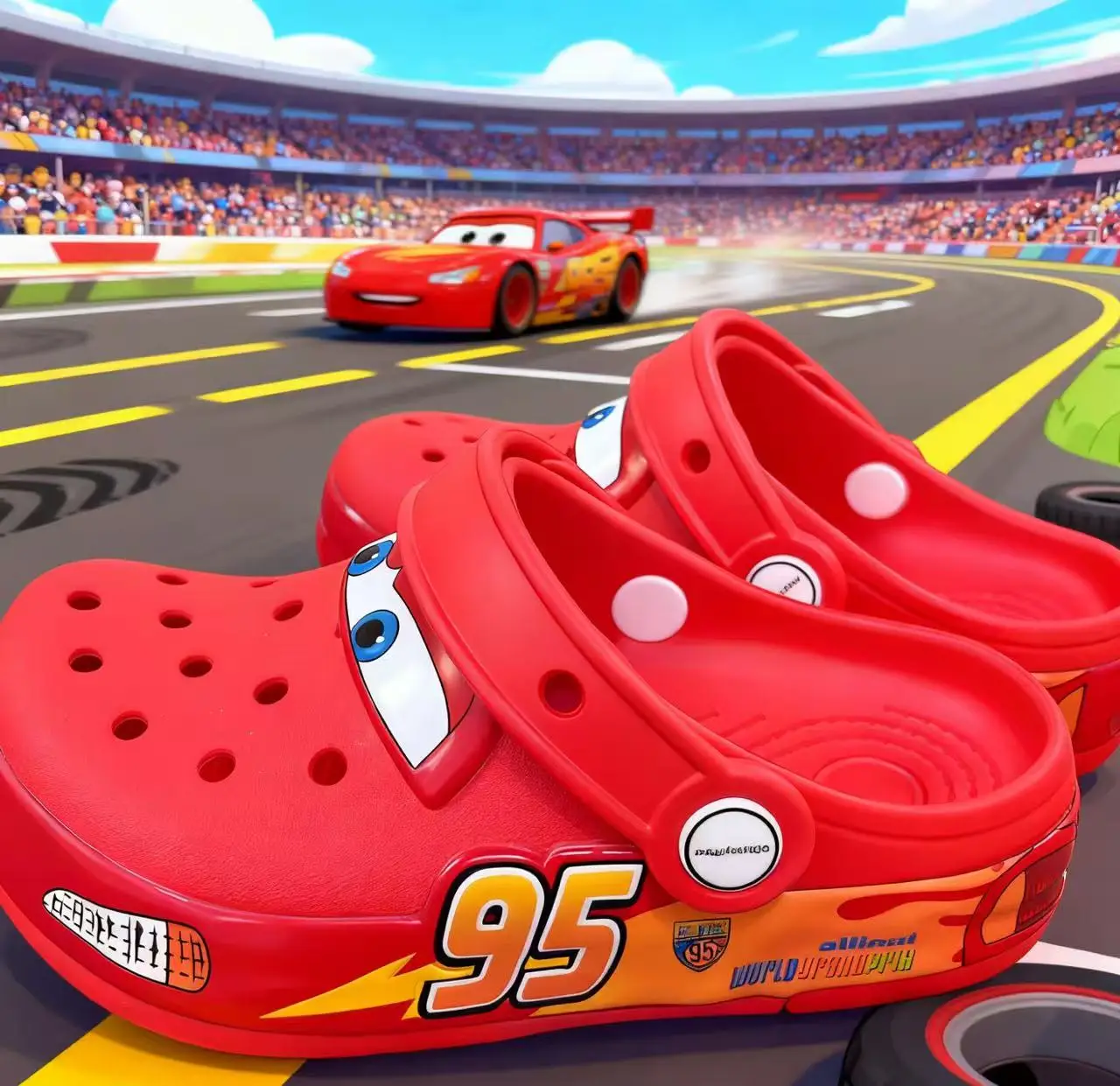 

Красные сабо Disney Cars Lightning McQueen для детей, милые туфли с отверстиями для персонажей мультфильмов, легкие удобные повседневные сандалии
