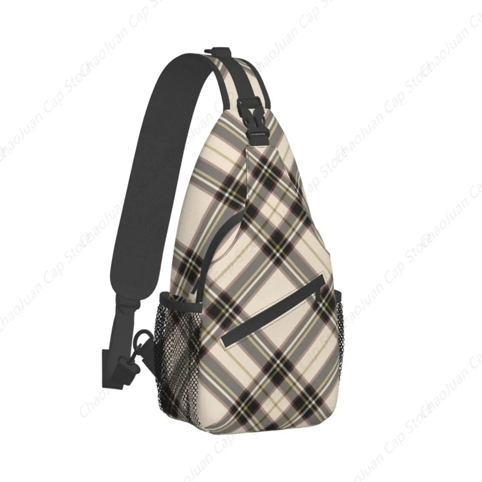 Tartan Plaid Checked Print Unisex Crossbody Sling Backpack | Casual Hiking Daypack with Adjustable Strap