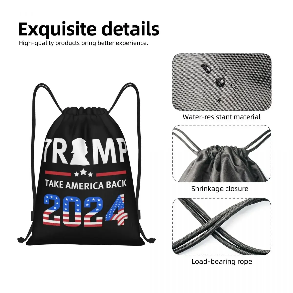 Custom US America Back Drawstring Bags Men Women Lightweight Trump 2024 Sports Gym Storage Backpack