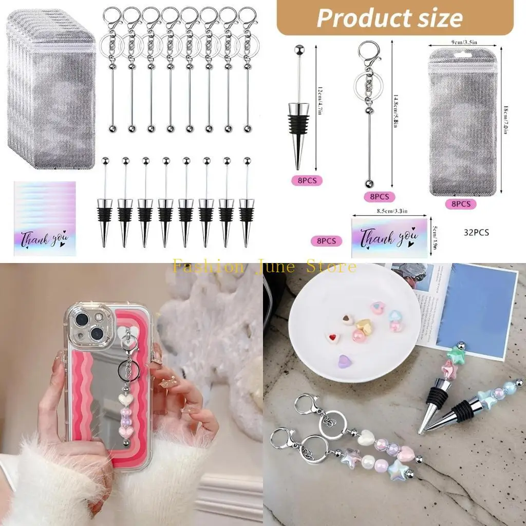 

N5KA Blanks Keychains for Beading Creative Beadable Keychain Accessory with Sealing Bags for Personalized Present