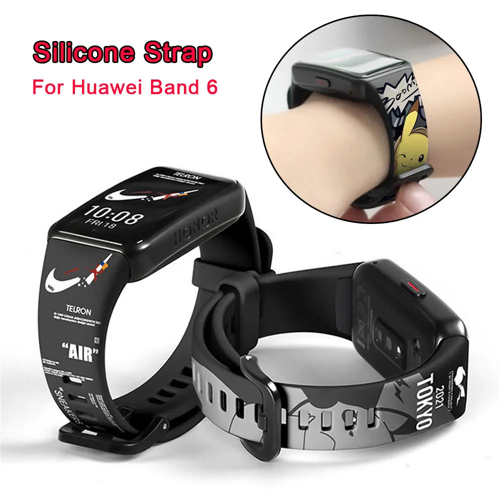 Dây Silicon Cho Huawei Honor Ban Nhạc 6 Dây Đeo Tay Đồng Hồ Thông Minh SmartWatch Mềm Ban Nhạc Hoạt Hình In Hình Vòng Tay Thay Thế Phụ Kiện