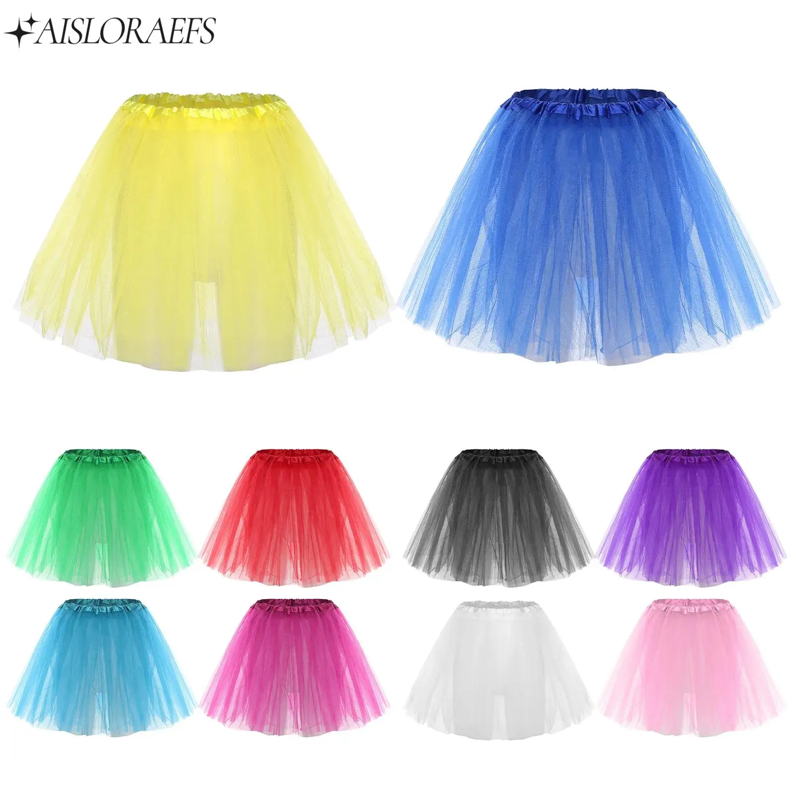 

New Women Ballet Dance Tulle Tutu Skirt Elastic Waist Pleated Hem Puff Skirt Lolita Underskirt Figure Skating Gymnastics Clothes