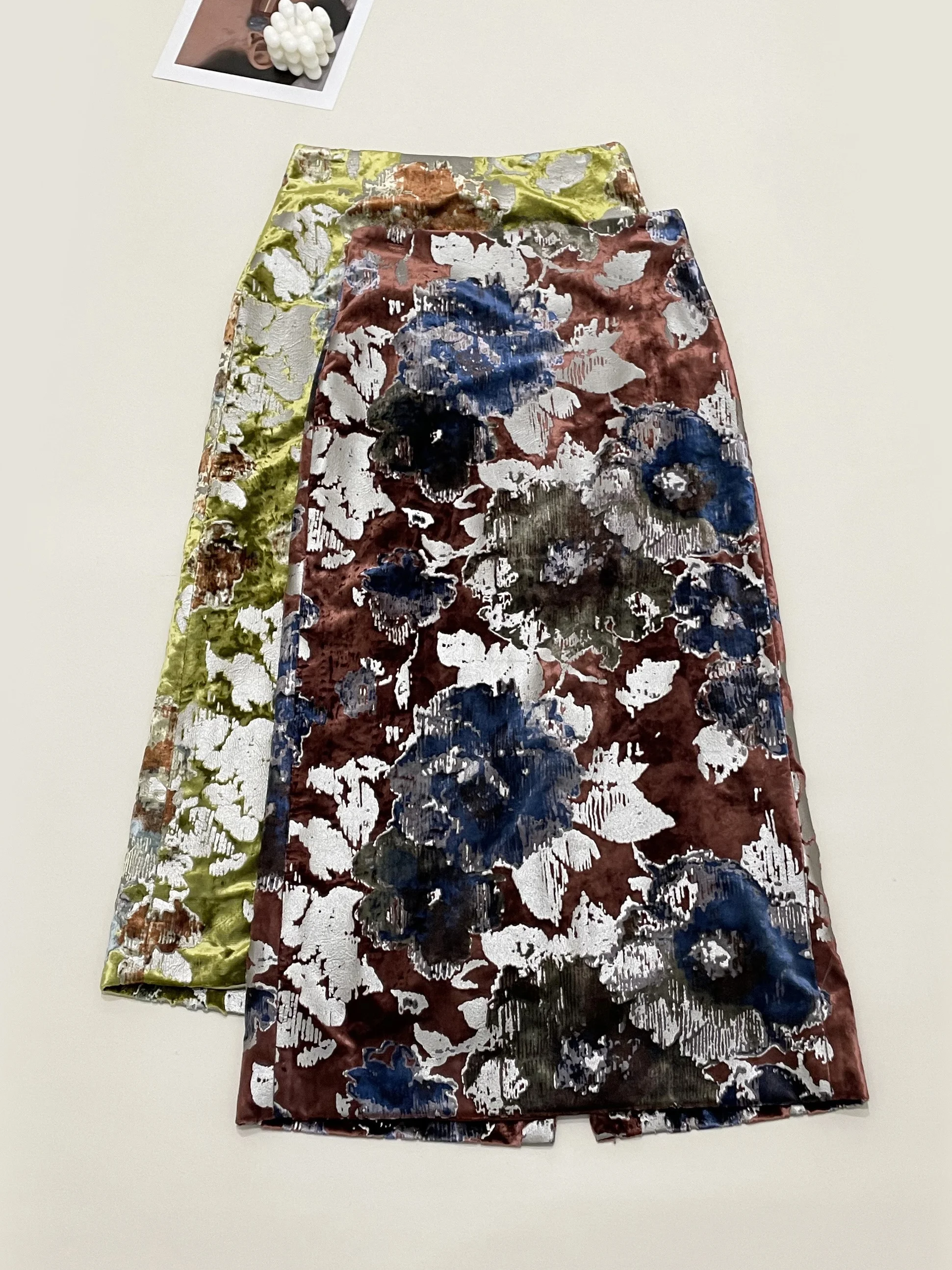 

Ретро-юбка из бархата с принтом, прямого кроя, с завышенной талией, для офиса, женская, модная, с принтом