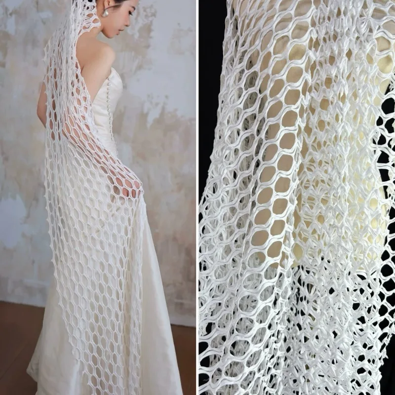 White Large Fishnet Mesh Fabric Hollow Out for Spring Summer DIY Wedding Veil Dress Costume Designer Sewing Accessories