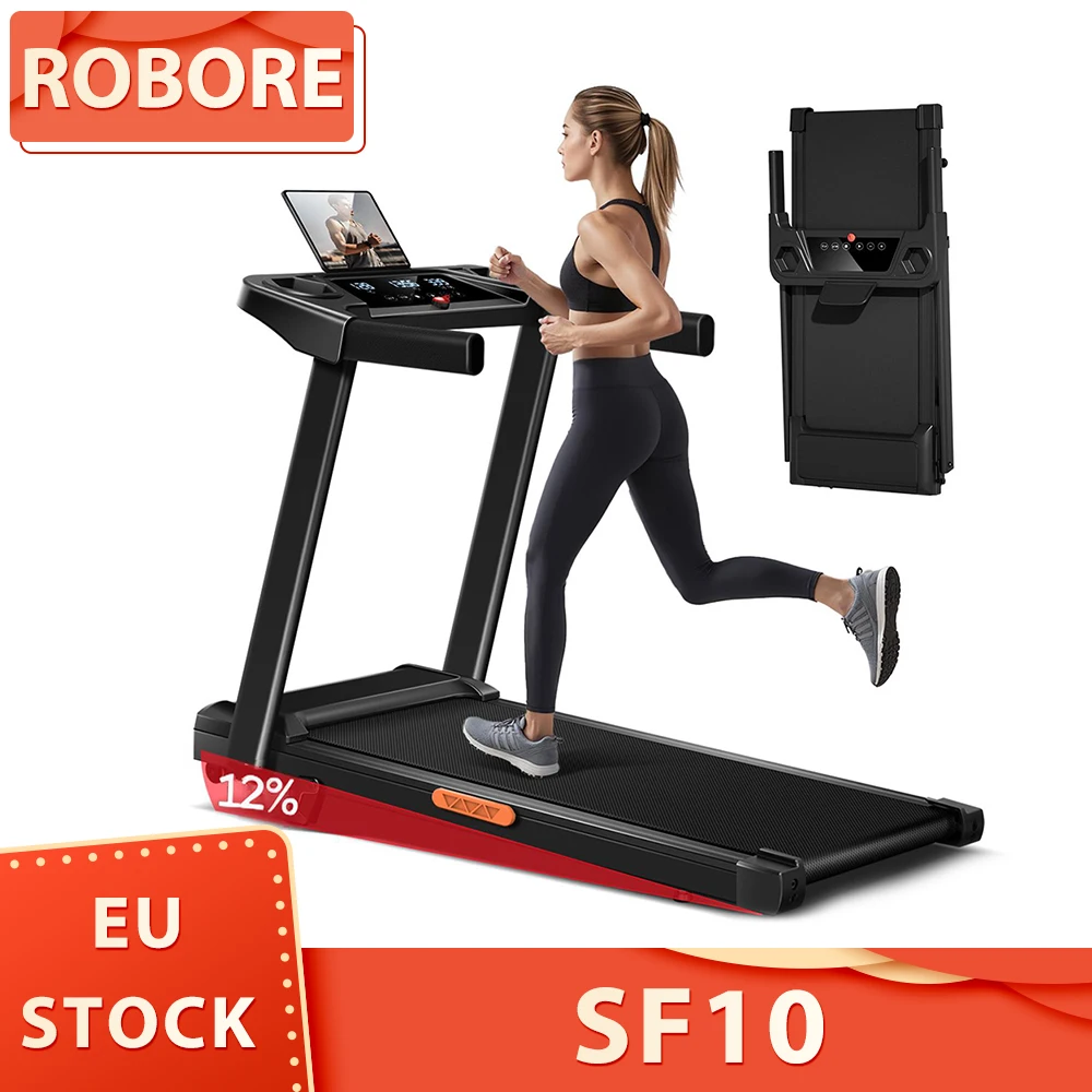 Cinta de correr ROBORE SF10 con 12% inclinación, cinta de correr eléctrica de 12 KM/H, cinta de correr plegable para el hogar con motor de 3,0 HP y pantalla LED