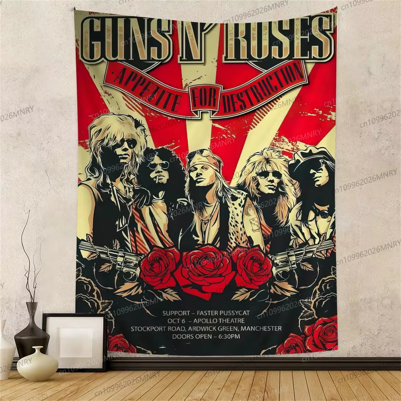 Tapiz de anime de la banda de rock vintage G-Guns N Roses – Estilo artístico único, ideal para decorar habitaciones de ciencia ficción, decoración artística para el hogar