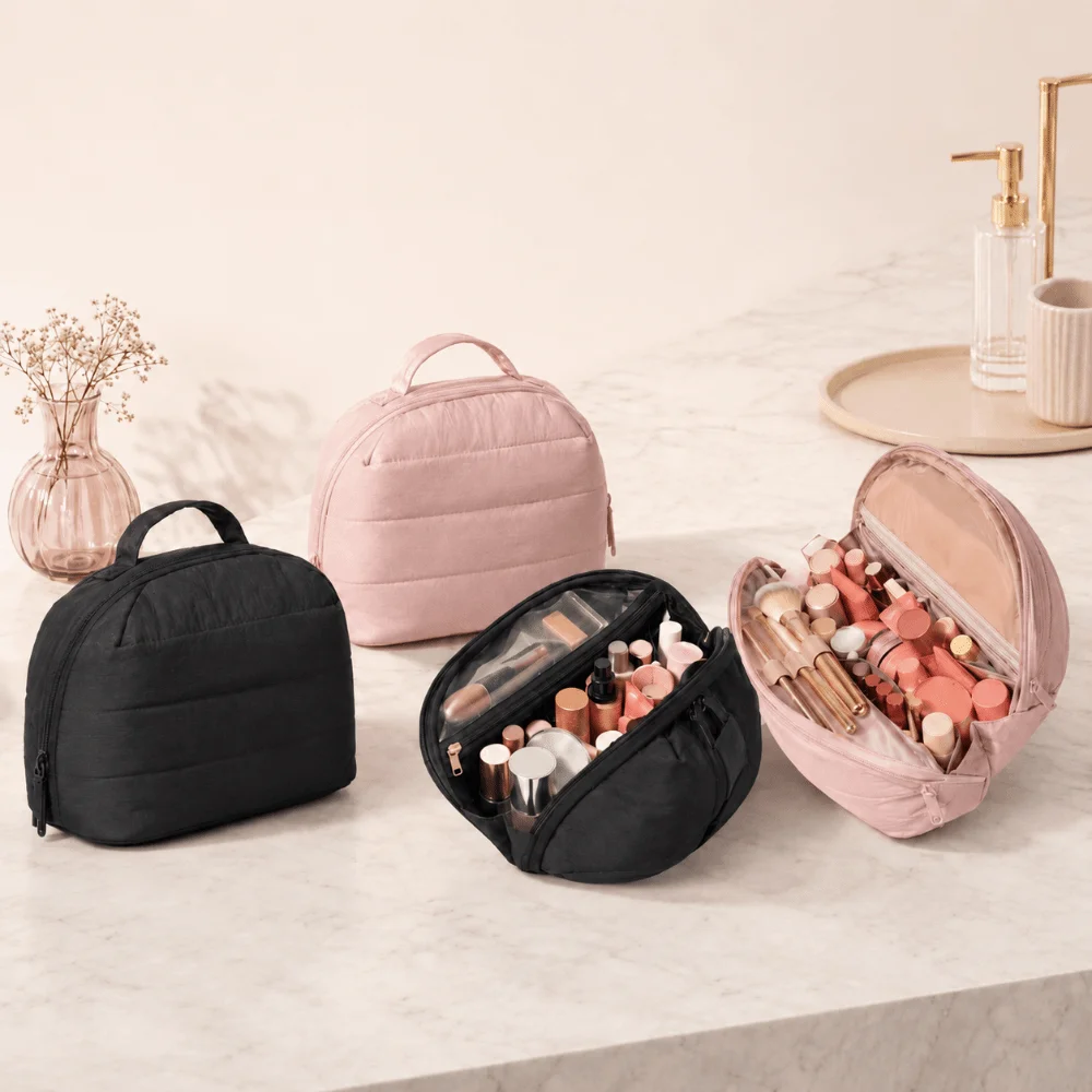 Foldable Travel Makeup Bag Adjustable Dividers Mesh Pocket Toiletry Pouch Portable Brush Holder Cosmetic Storage Case Outdoor