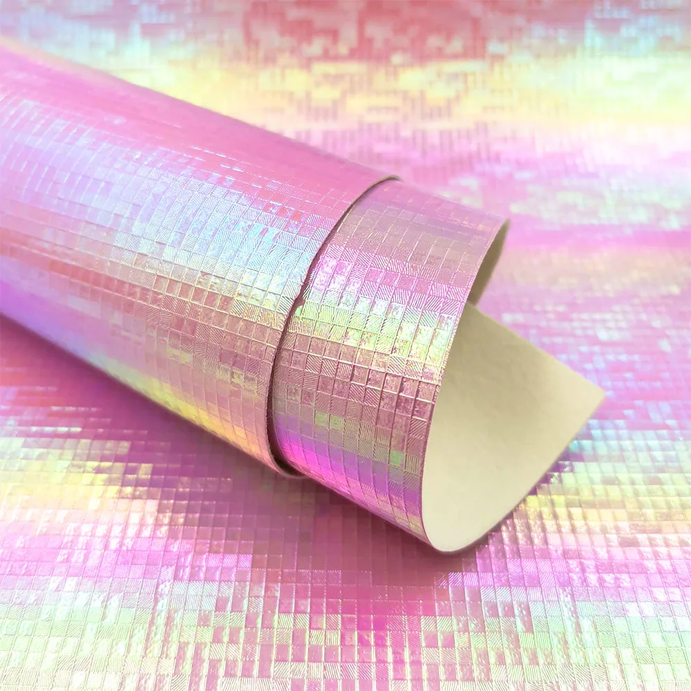 

20*120CM Roll MOSAIC Laser Iridescent PU Leather Fabric Sewing Handmade Doll Clothing Material Gift Decor DIY Waterproof Craft