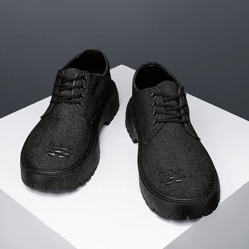 

Мужские джинсовые ботинки-дерби с эффектом потертости, массивные гранжевые платформы, авангардные массивные ботинки с широким носком, нишевая уличная обувь для стильной молодежи