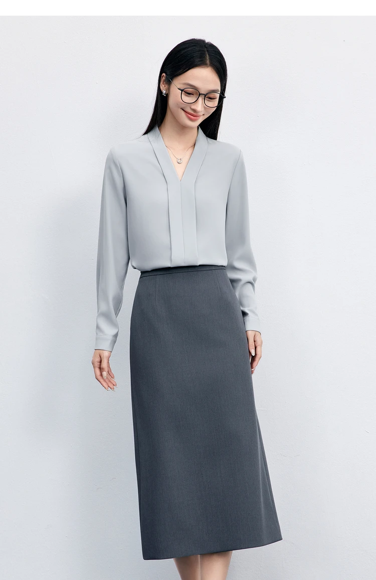 SENTUBILA Elegante Damenbluse 2026 Herbst V-Ausschnitt Langarm-Oberteil Chiffon-Hemden & Blusen Damenbekleidung 153CB8811X – Detail 22