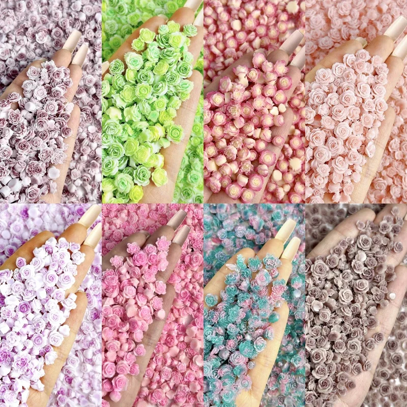 50pcs 무작위 혼합 수지 장미 꽃 네일 아트 매력 DIY Kawaii 꽃 네일 아트 장식 매니큐어 DIY 수제 공예