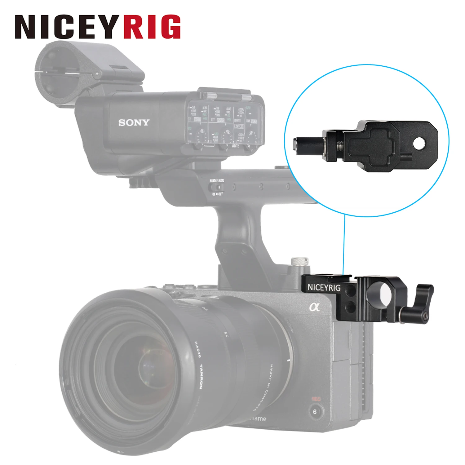 

NICEYRIG Cold Shoe Mount (Left Side) with Follow Focus Single Rod Clamp for Sony FX3/FX30 Camera