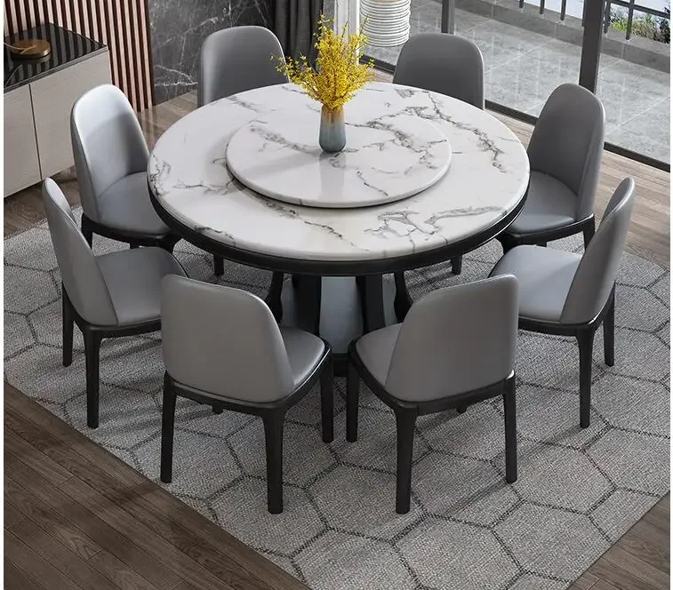 Nordic marble round dining table and chair combination simple and light luxury rotating dining table with turntable