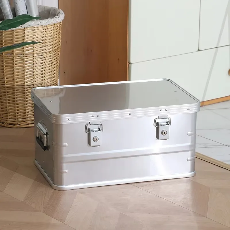 Large Waterproof Aluminum Storage Box with Lock, Moistureproof Outdoor Camping Container Car Travel Storage Case