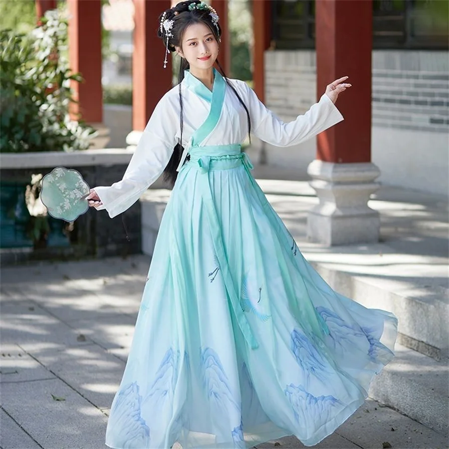 Chinese Style Women Oriental Vintage Hanfu Costumes Floral Embroidery Fairy Dresses Traditional Ancient Princess Daily Outfits