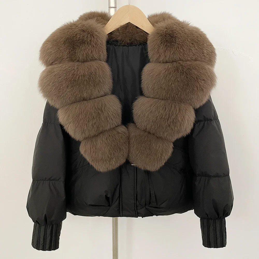 Outono inverno casaco de pele de raposa curto feminino 2025 natural jaqueta de pele real quente pato branco para baixo casaco feminino novas roupas puffer jaqueta