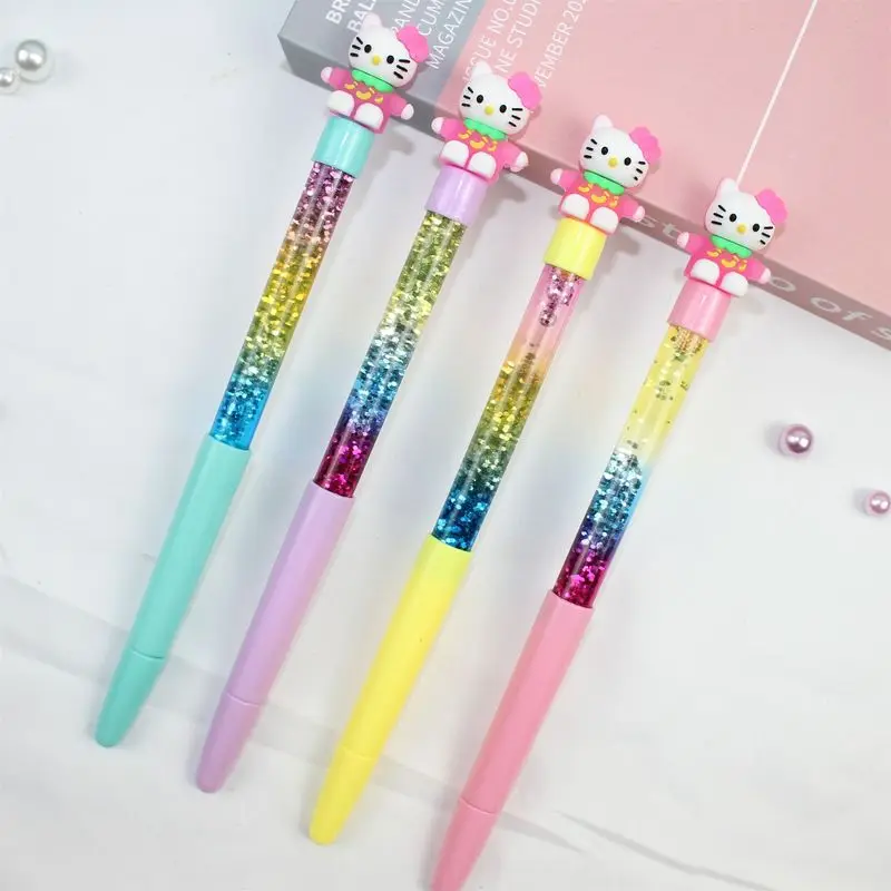 12/24pcs Sanrio  Gel Pens Hello Kitty Cartoon Neutral Pen Quicksand Ball Point Pen Students School Offices Stationery Supplies