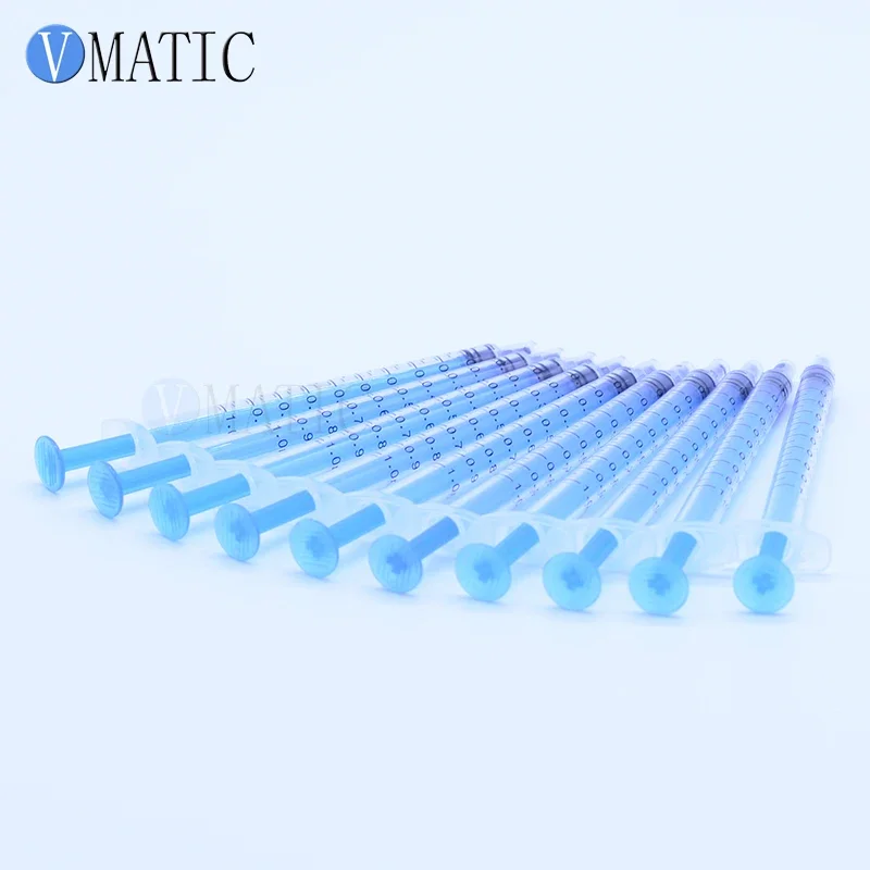 Fast Selling 10 sets Plastic Dispensing Blue Syringes 1cc/1ml + red tip cap