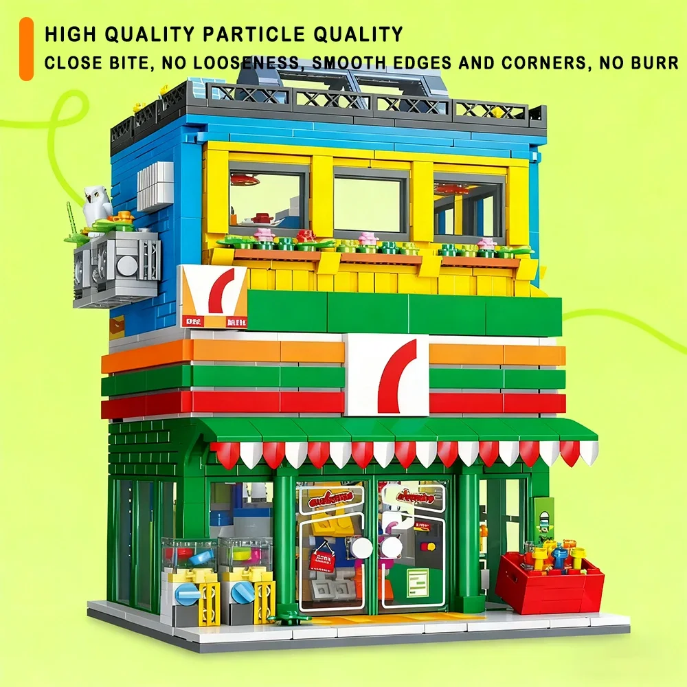 

Модульный вид на улицу, круглосуточный магазин, блоки, модель городской дом, 1263 шт., сборка, строительные кирпичи, декор, игрушка, Рождественский подарок для детей