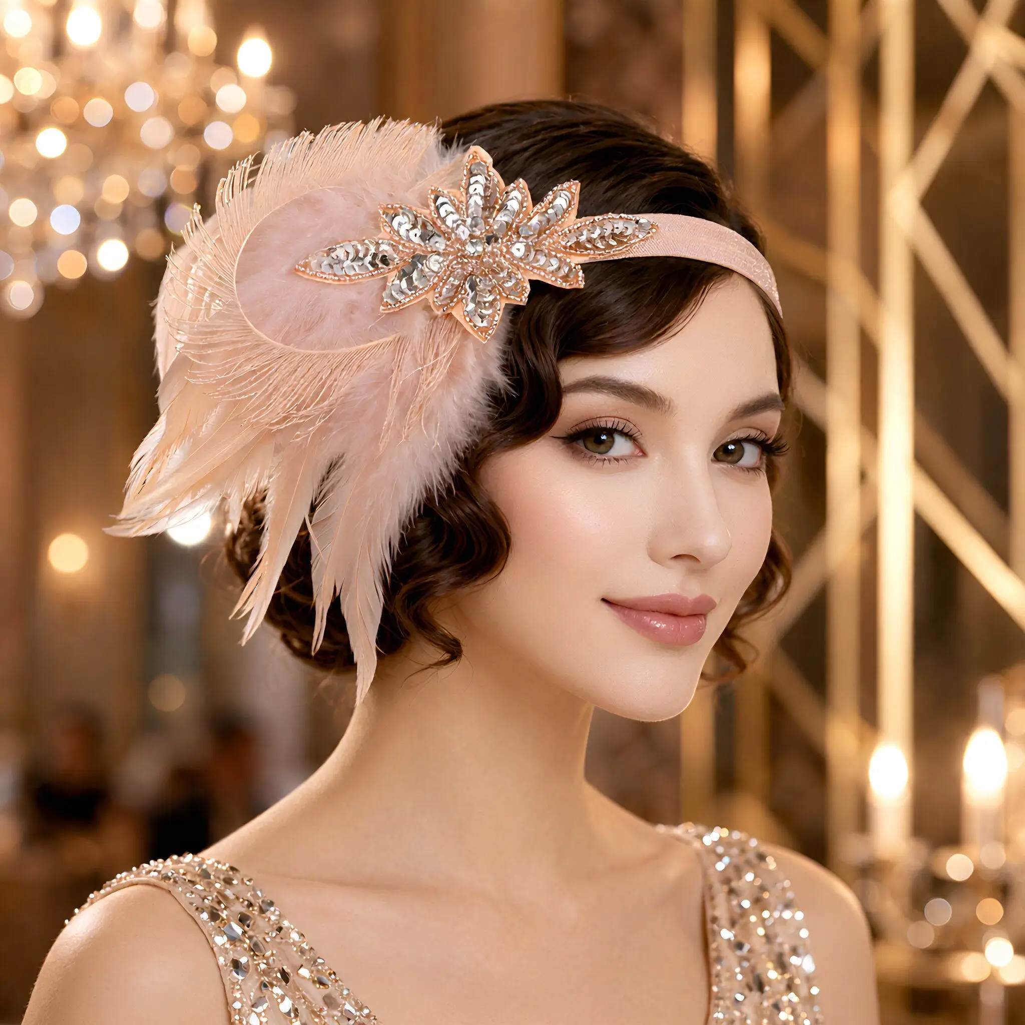 Retro 1920S Flapper Headband Elegant Faux Plume Decor Ideal for Wedding Party Ball Christmas 20S Accessories for Women