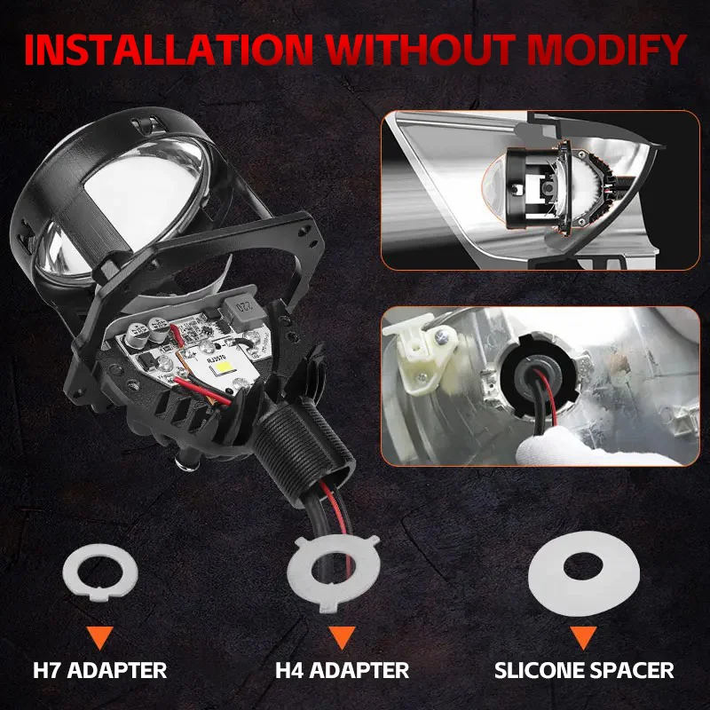 2PCS LED 2.5 Inch Bi Led Projector Lens Light H4 H7 9005/HB3 9006/HB4 100W Car Headlight Bulb High Low Beam 6000K Diode 20000LM