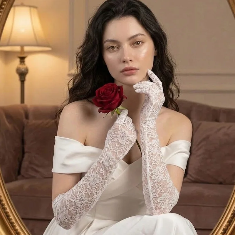 Retro High-looking Sexy Style Elegant Lace Breathable Fingerless Elastic Women's Dinner Party Accessories Gloves and Sleeves