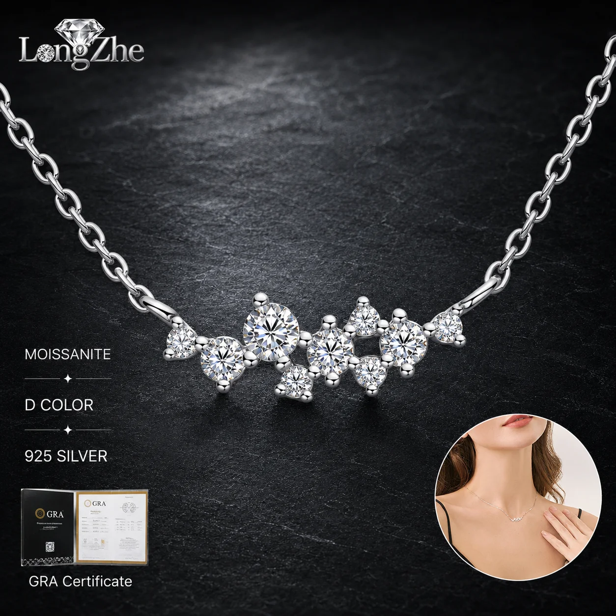 S925 Sterling Silver Moissanite Necklace 4 Styles Smile Heart Leaf Pendant for Women Daily Wear Anniversary Fine Jewelry Gift
