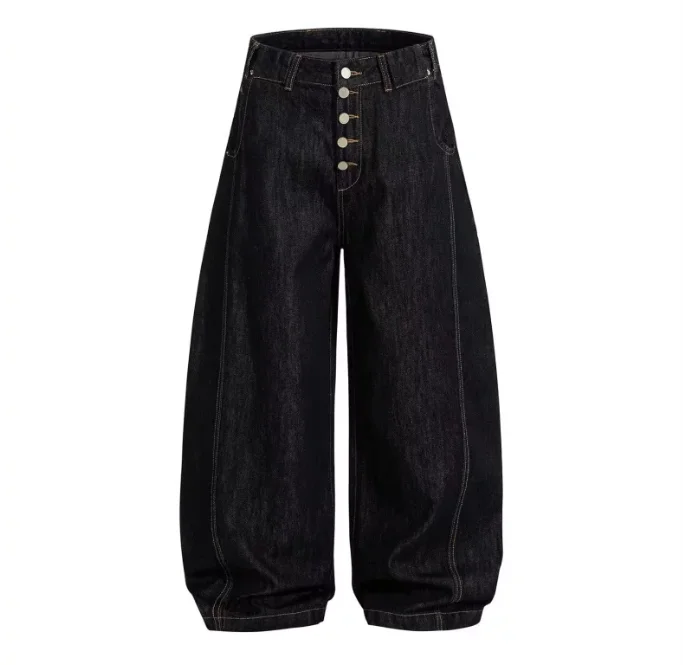 Unisex American Style Button‑Fly Black Oversized Jeans Men Women Loose Wide Leg Lazy Casual Versatile Long Pants Trendy Denim Tr