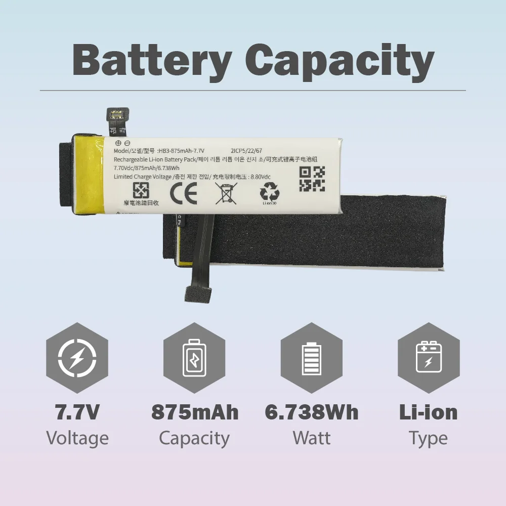 875mAh 7.7V Replacement Battery HB3 For DJI Osmo Pocket Osmo Pocket II Osmo Pocket 1 2 Rechargeable Battery HB3-875mAh-7.7V