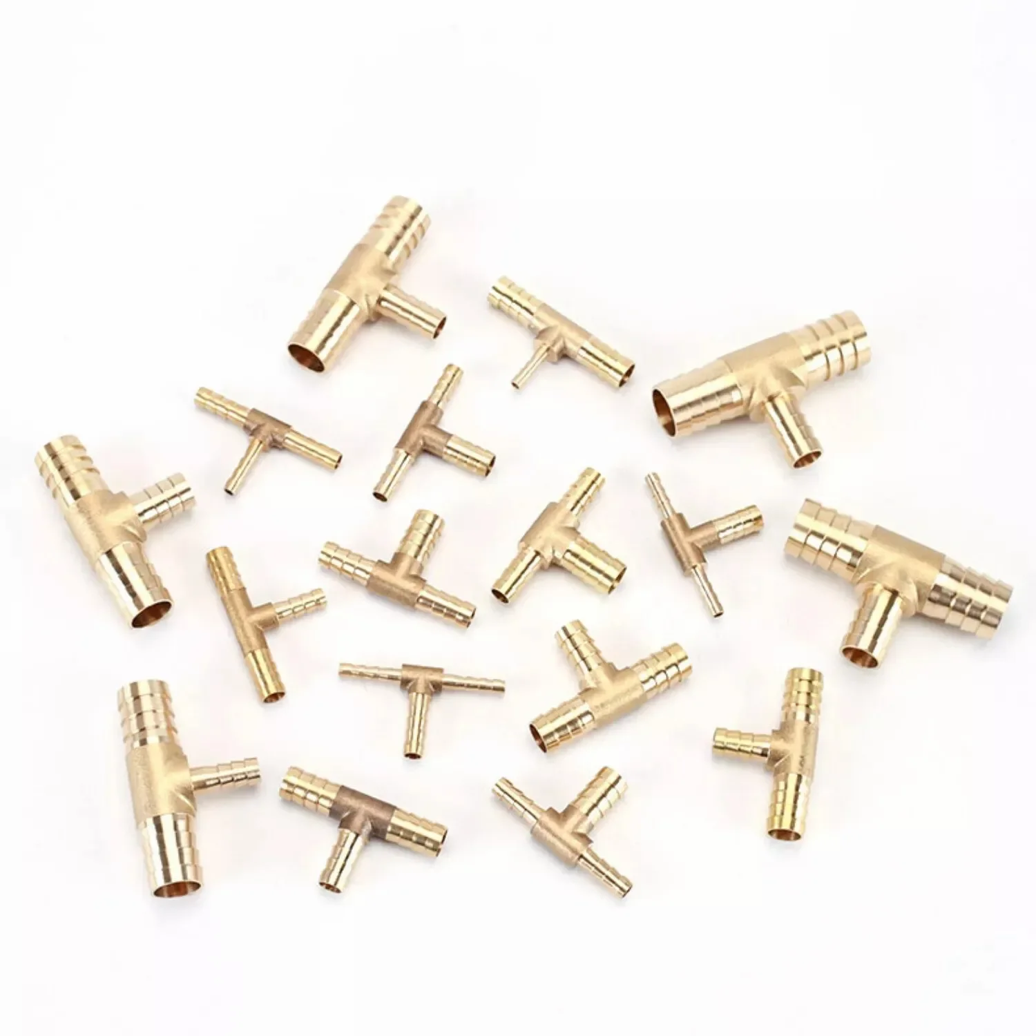 1~10Pcs T Piece 3 Way Brass Hose Barb Fitting Barb Hose Tail End Connector 4/6/8/10/12/14/16/19/25mm Air Fuel Water Pipe Tubing