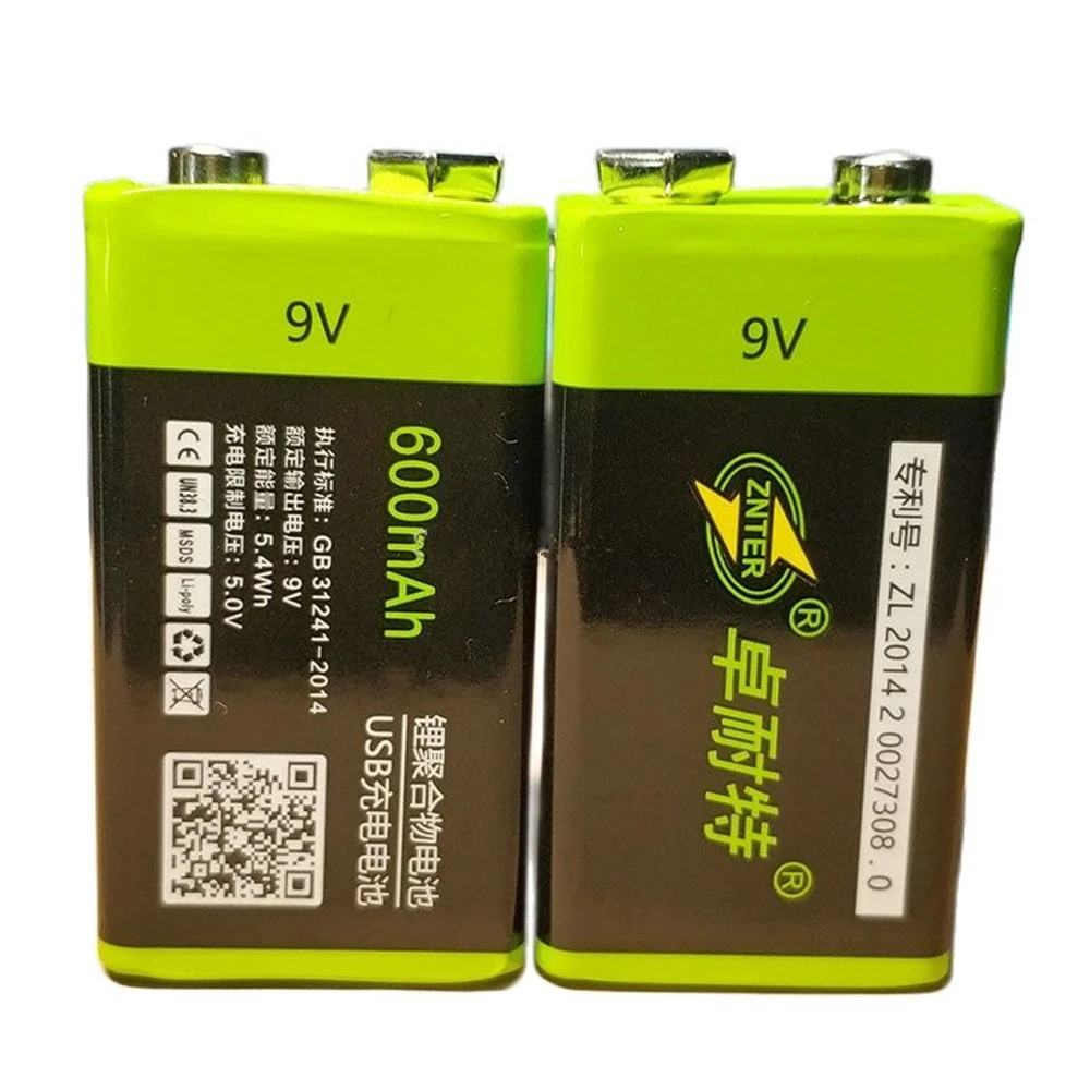 2pcs/lot ZNTER 600mAh USB 9V rechargeable lithium battery for camera drone accessories 6F22 rechargeable lithium battery