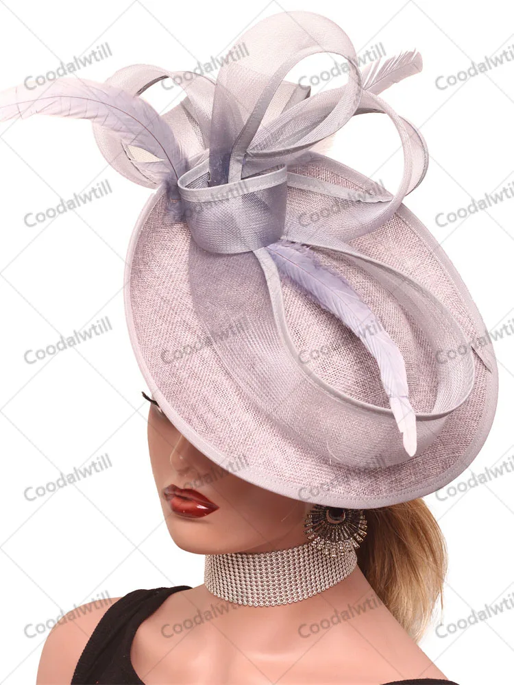 

Grey Women Fascinator Hat Church Wedding Fashion Headpiece Ladies Occasion Derby Feather Hat For Party Dinner Chapeau Cap Clip