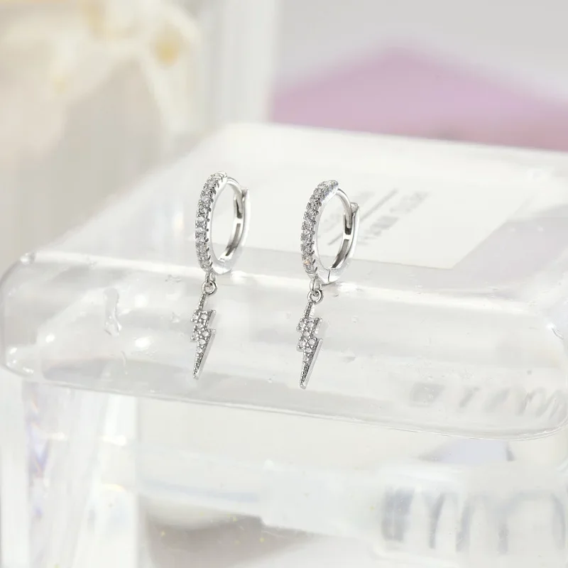 

Real 925 Sterling Silver Crystal lightning Earring For Women Making Jewelry Gift Wedding Party Engagement