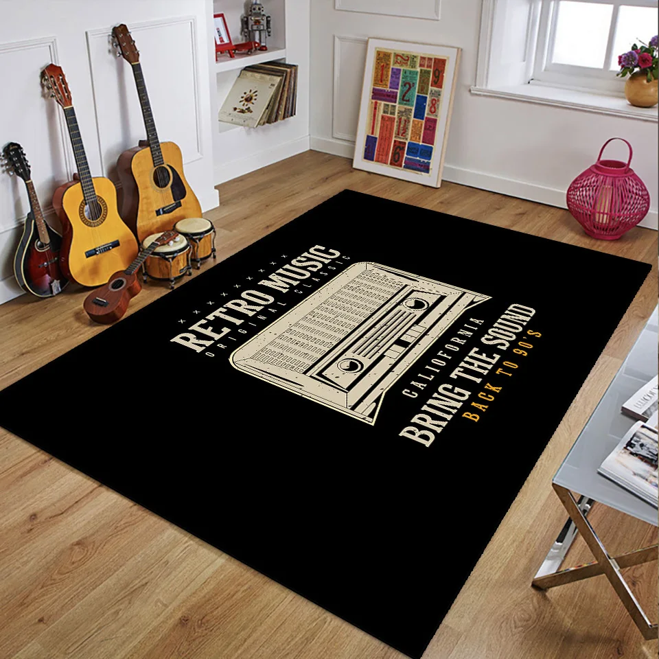 Retro Music Rugs for Bedroom Decoration Vintage Guitar Big 3D Printed Home Carpet Living Room Sofa Table Soft Non-Slip Floor Mat