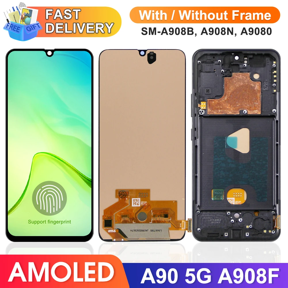 A90 5G AMOLED Screen Assembly, for Samsung Galaxy A90 5G A908B A9080 Lcd Display Digital Touch Screen with Frame Replacement