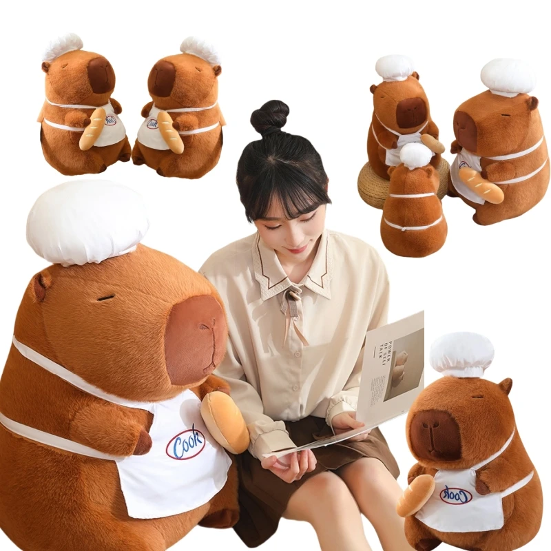 New Chef's Cap Capybara Bread  Soft  Dolls Pillow Animals Cartoon Funny Baby Throw Pillow Toys Birthday Gifts for Girls Boys