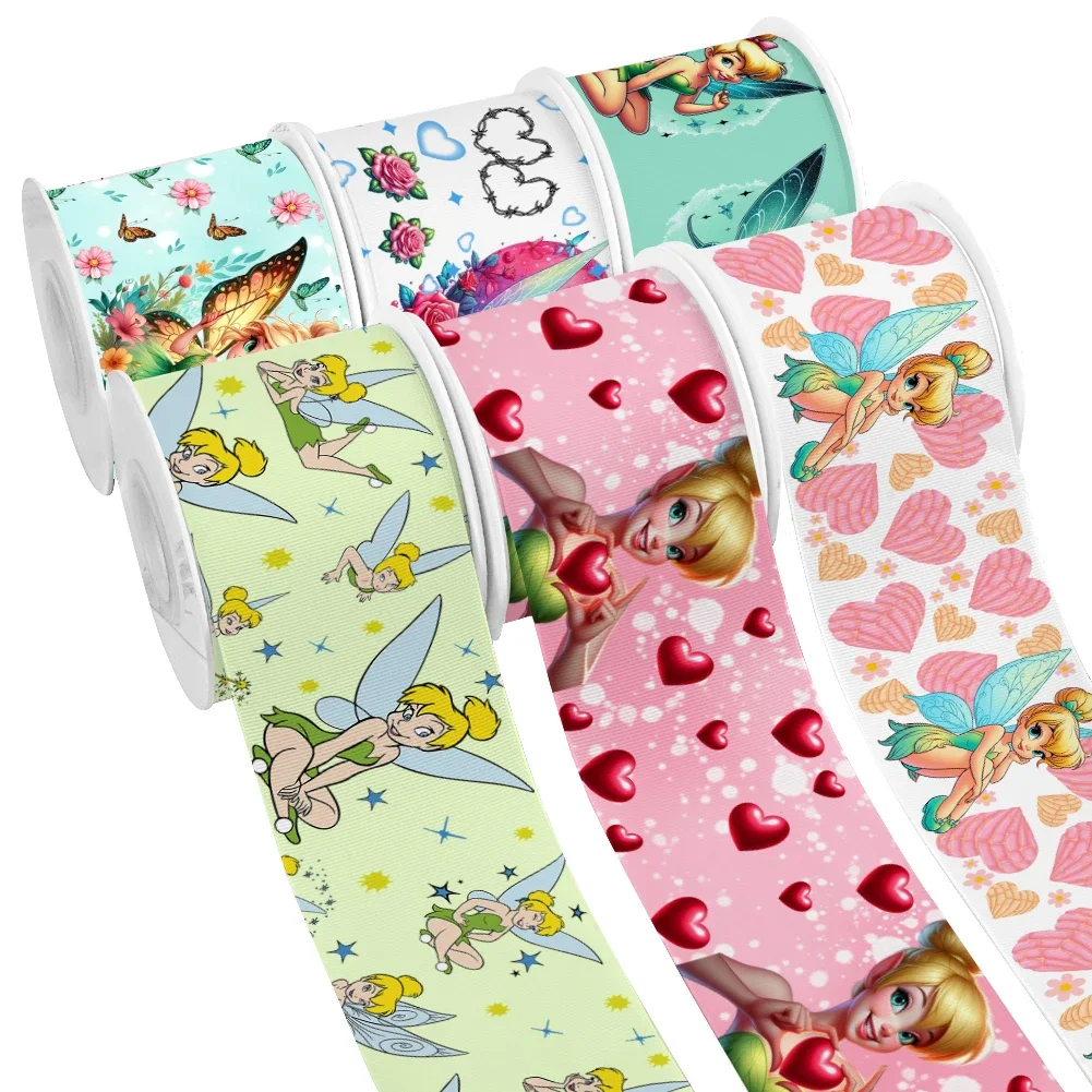 

MINIS Disney Cartoon Princess Tinker Bell Design Printed Grosgrain Satin Ribbon for Gift Wrapping Hair Bow 50 Yards