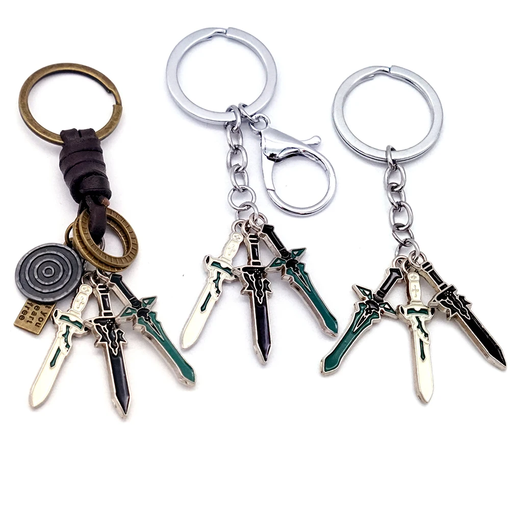 Anime SAO Sword Art Online Keychain Elucidator DARK REPULSER Sword Set Keyring Men Keychains Accessories Car Key Ring llavero