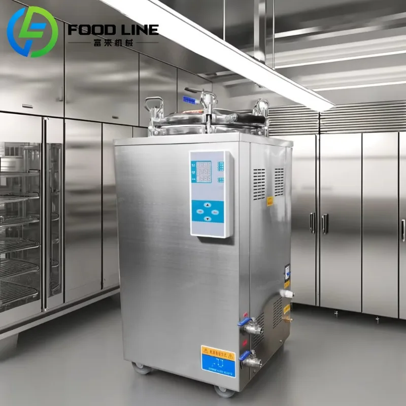 Semi Automatic Vertical Pressure Steam Sterilizer Commercial Food Grade Equipment for Processing