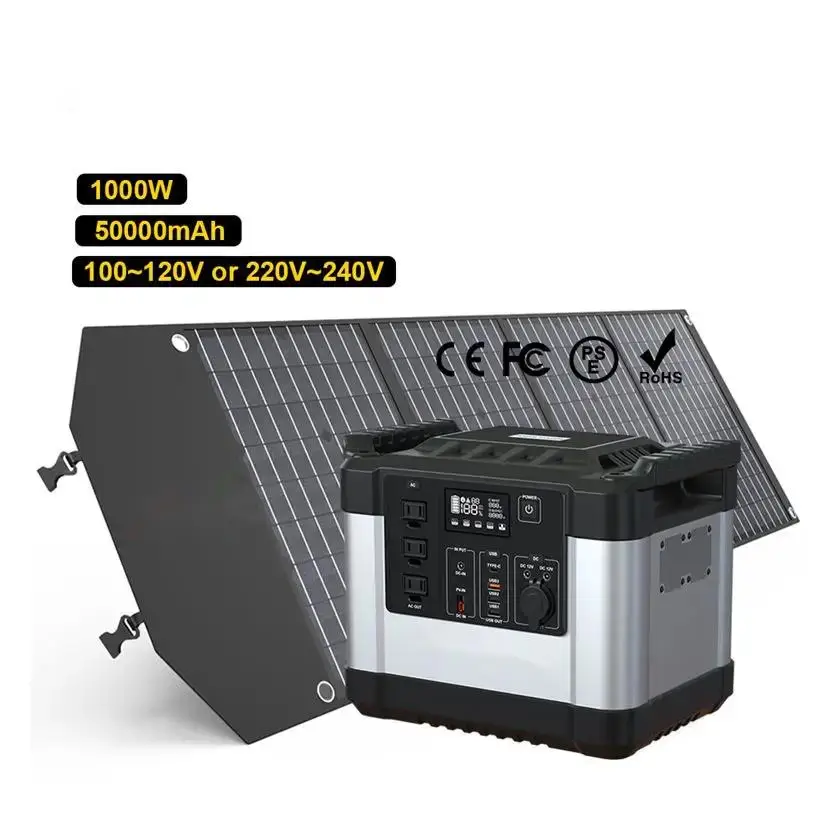 Li power Portable Power Station1000W LiFePO4 Battery Solar Energy System 2000W Rechargeable Backup with solar panel