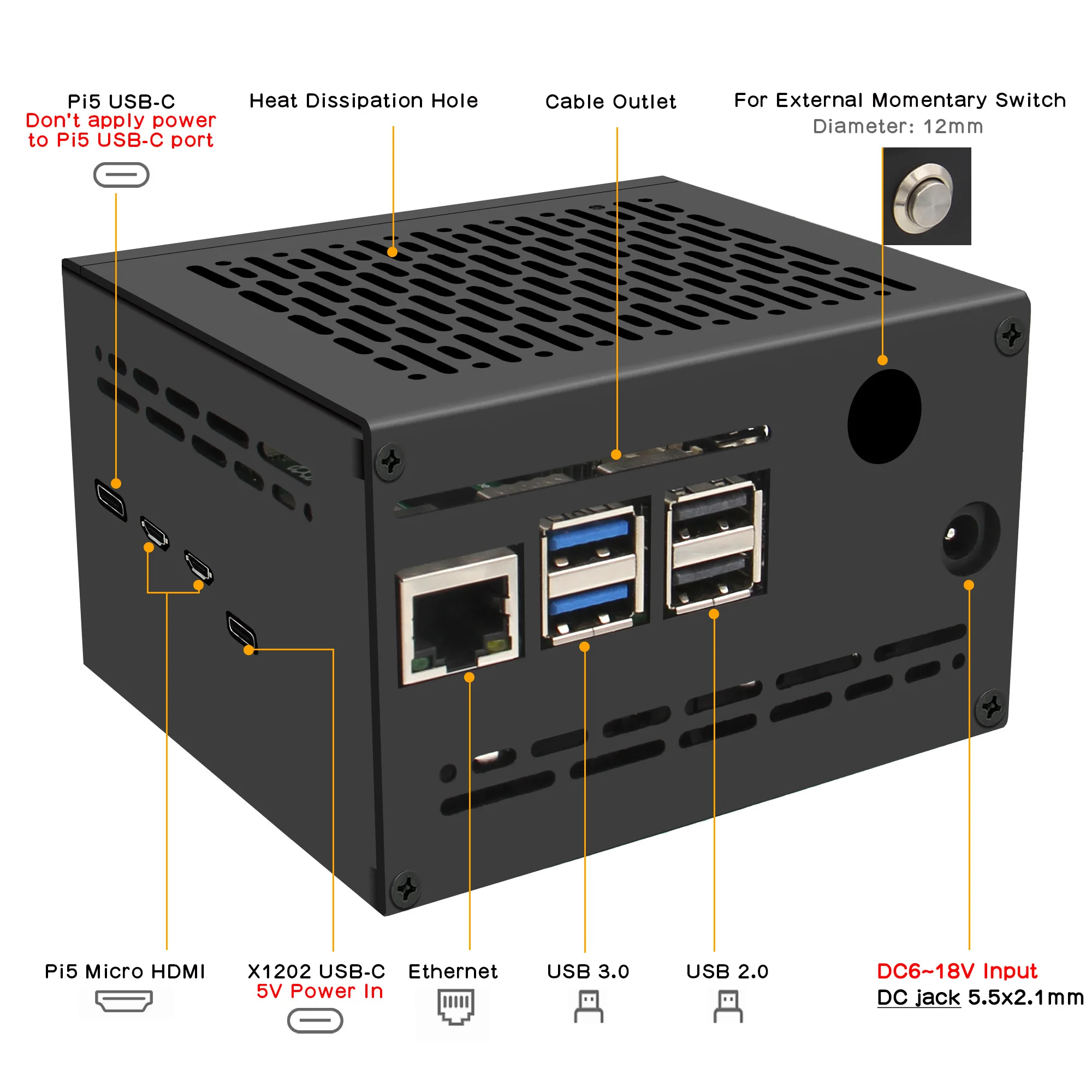 Geekworm X1202-C1 Metal Case for Raspberry Pi 5 & X1202 UPS Board