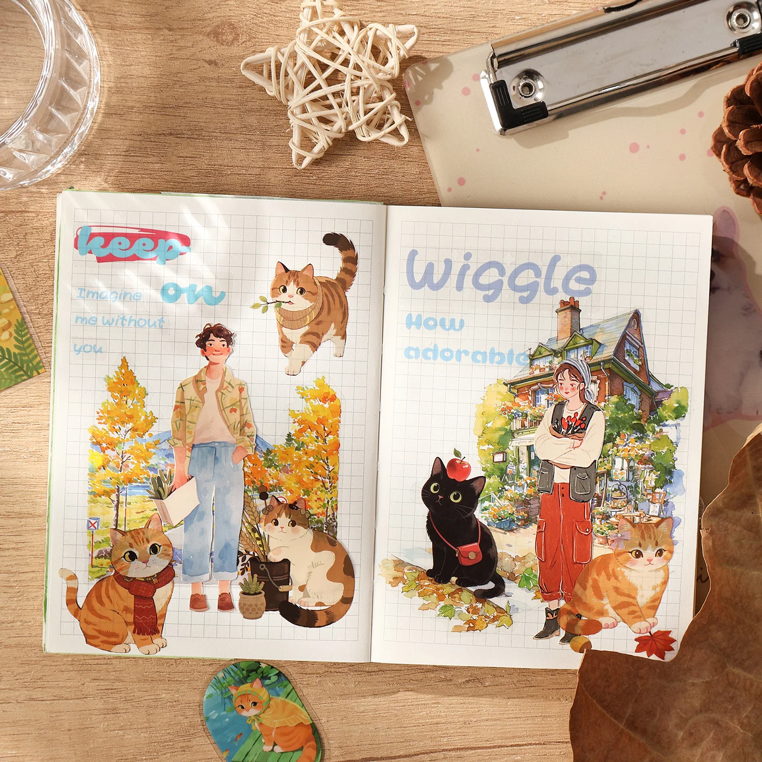 60PCS PET Kawaii Cat Series Stickers Cute Multi-Breed Decor for Journal Scrapbooking