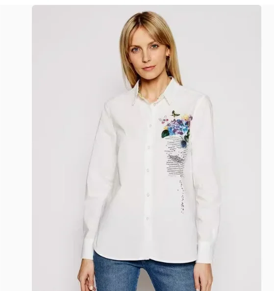 Foreign trade original order, Spanish embroidery and printing, fashionable and casual new product, button up summer shirt