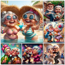 Cartoon Happy Old Couple 5D Full Round Diamond Painting Kits Cute Grandma And Grandpa DIY Drills Mosaic Embroidery Cross-stitch