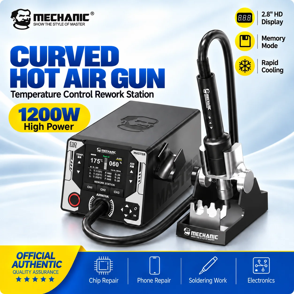 MECHANIC AIRNOVA 1200W Heißluft-Lötstation mit Temperaturkurve für BGA IC PCB Entlötung und Handy-Motherboard-Reparatur