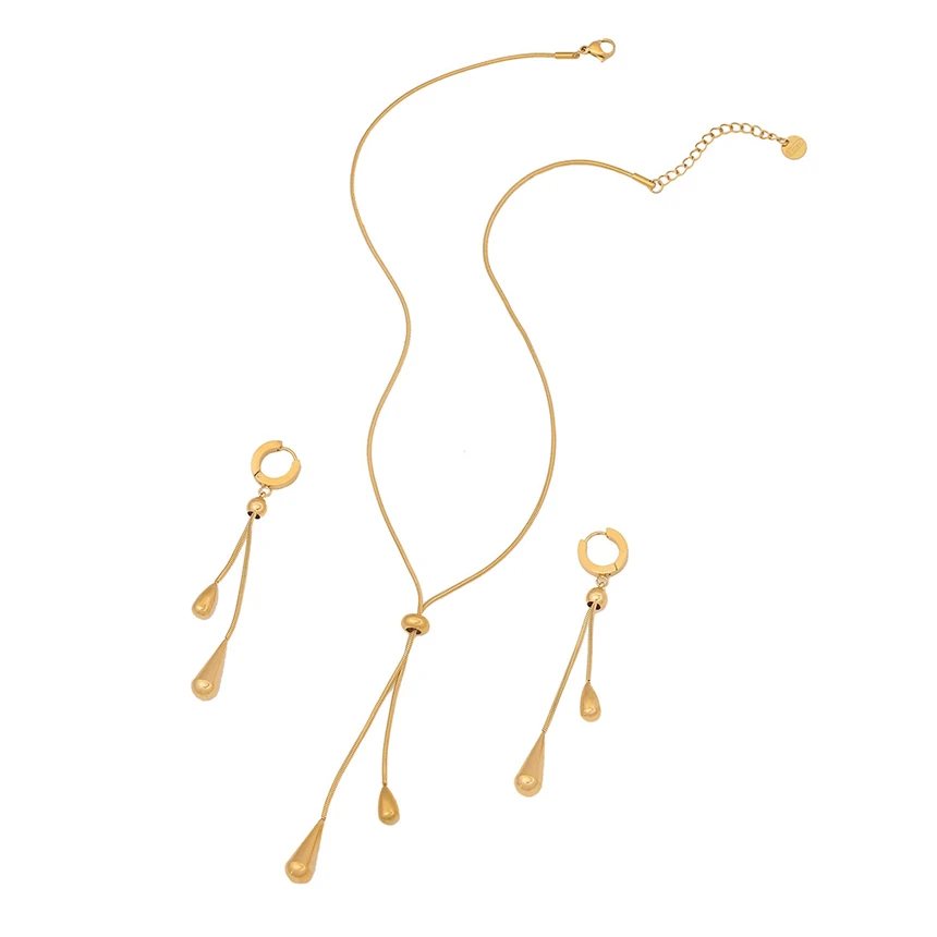 316L Stainless Steel Pulling Adjustment Droplet Shape Tassels Charms Chain Necklaces Earrings Fashion High Jewelry Party Gifts
