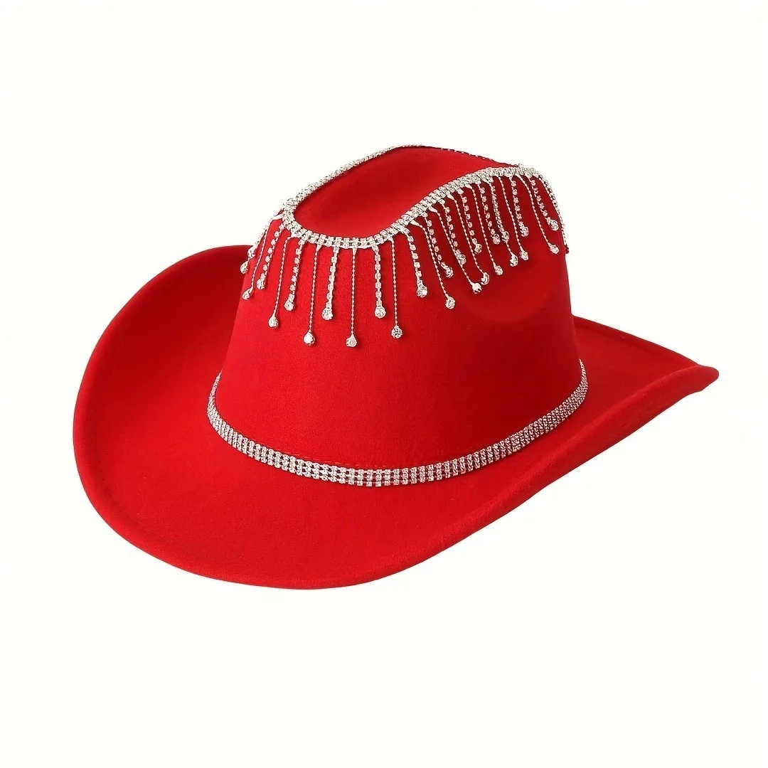 HongLuan Glitter Costume Cappello Adulto e Cappelli da Cowboy Strass per Donna, Cowboy Cosplay Accessori Femminili e Berretto da Cowgirl