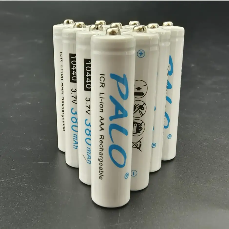 PALO 3.7V 10440 Battery 380mAh Top Button 10440 Rechargeable Lithium Battery AAA Rechargeble li-ion batteries With AAA Case