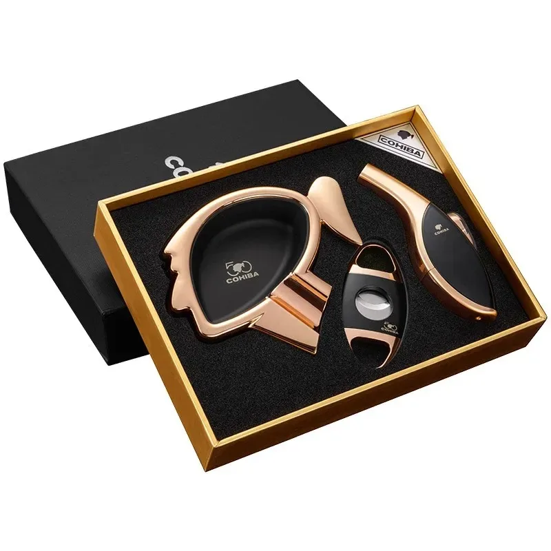 Limited Time Offer: HANNICOOK 50th Anniversary Zinc Alloy Cigar Accessories Set with High-end Cutter, Lighter, Ashtray